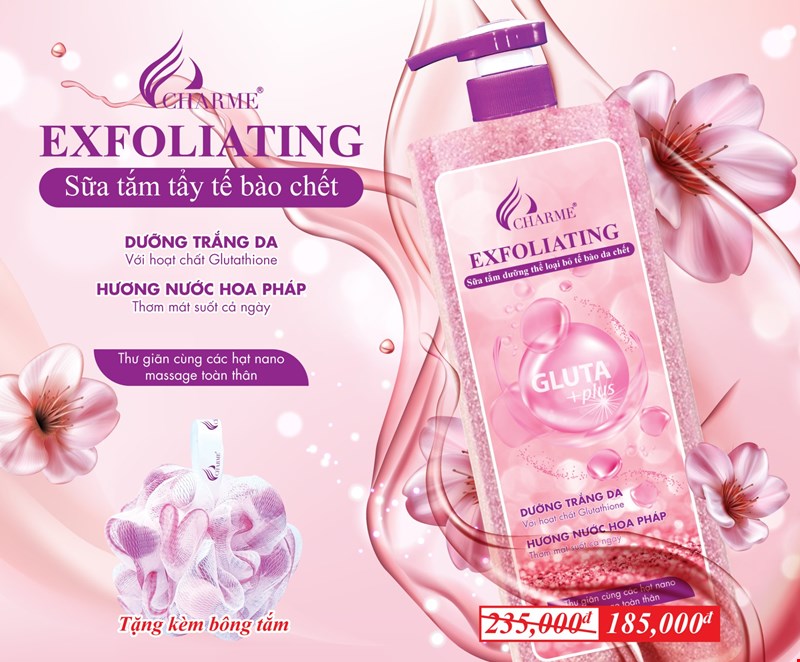 (tặng nước hoa) Sữa Tắm Tẩy Tế Bào Da Chết Charme Exfoliating