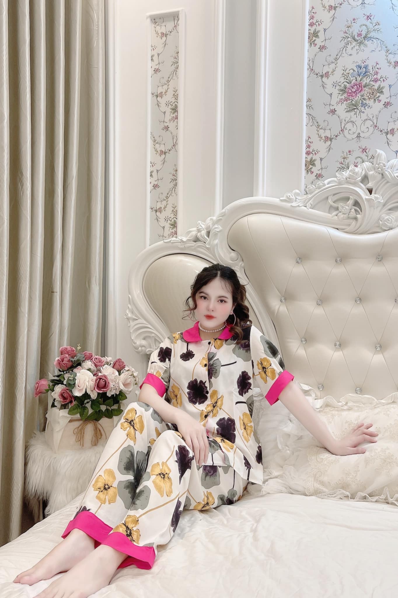 Bộ Mặc Nhà Nữ Lụa Mango Cổ Sen Nhiều Màu