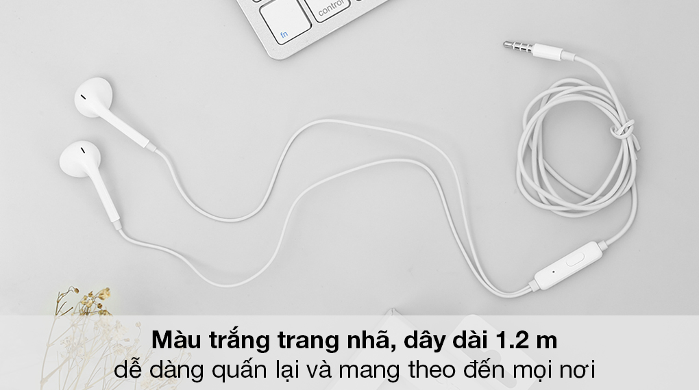 Tai nghe nhét tai Oppo Jack 3.5mm có dây có micro dài 1,2m màu trắng BACARAT bảo hành 30 ngày
