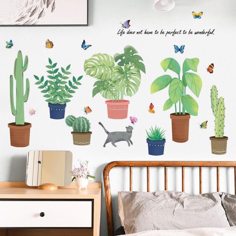 decal dán tường mẫu  chậu cây cảnh phong cách