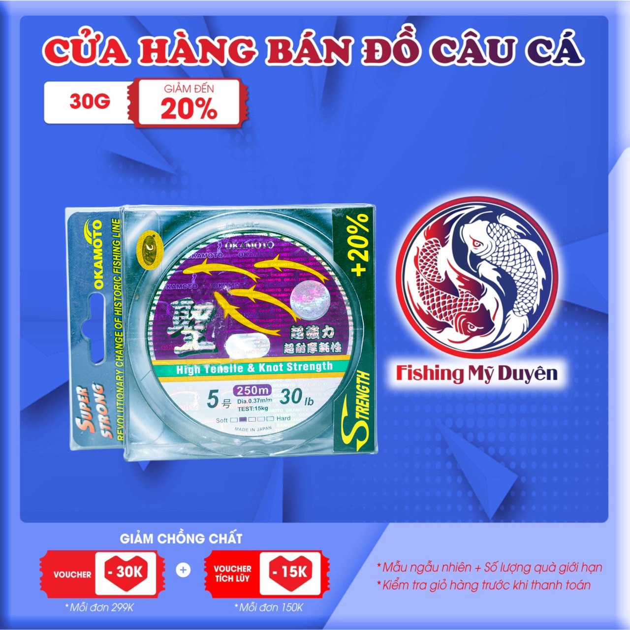 Cước okamoto 4 Con cá ( Cước cá cơm ) Chính hãng 250m đủ size