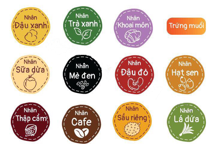 Tem dán nhân bánh Trung Thu đủ vị (12 tem / tờ - 10 tờ)