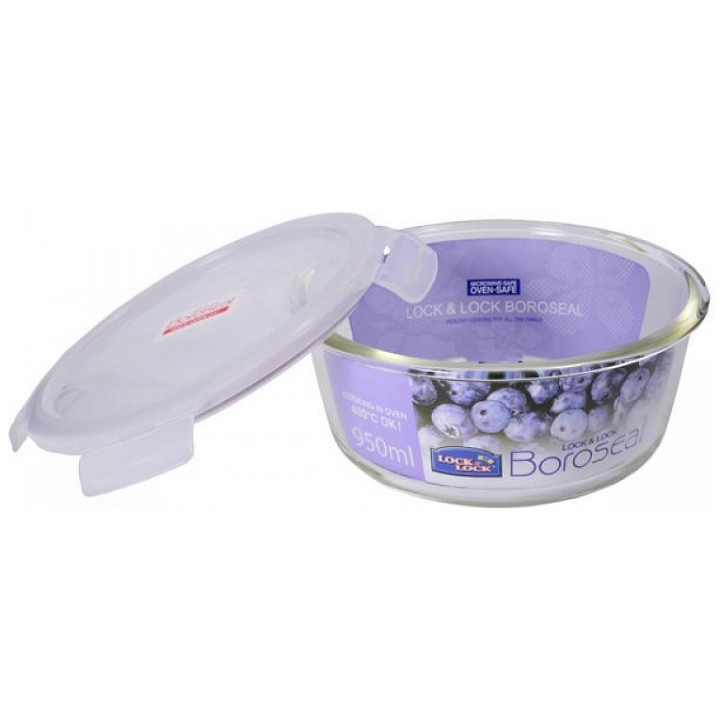 Combo 2 hộp thủy tinh chịu nhiệt Lock and Lock 950ml tròn, hàng chính hãng