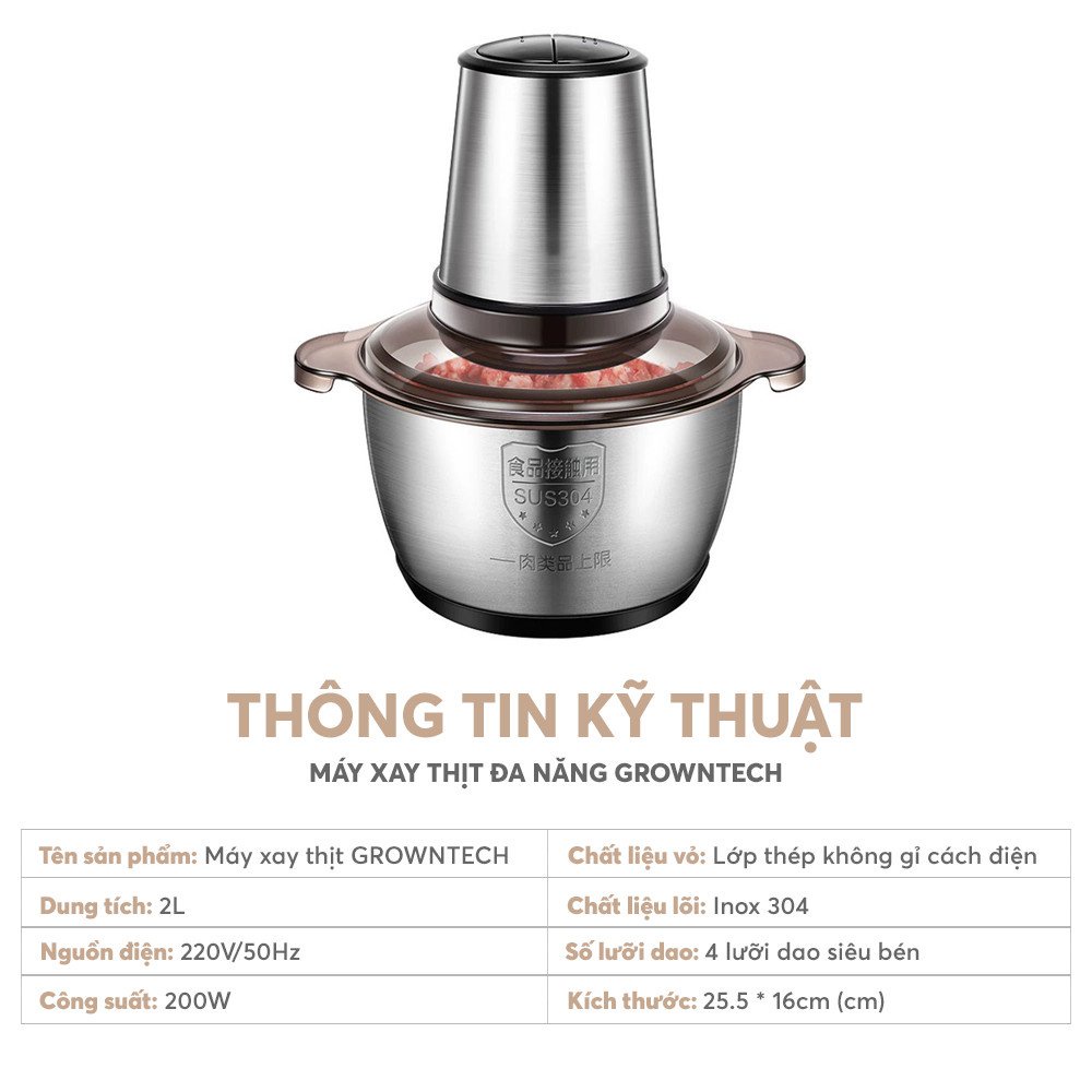 Cối Xay Thịt KITCHEN EXPERT 2L Cối Inox 304 Cao Cấp