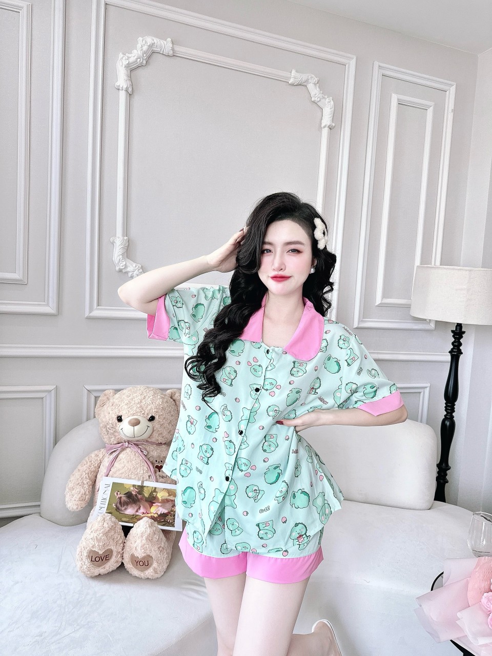 Đồ Bộ Ngủ Nữ Pyjama Phối Viền Cao Cấp Đùi Lụa Nhật Bigsize 50-100kg Đồ Bộ Mặc Nhà Pijama