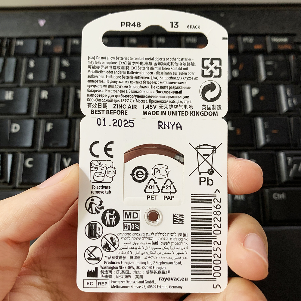 10 vỉ Pin máy trợ thính Rayovac PR48, Pin AG5, pin A13 ( vỉ 6 viên )
