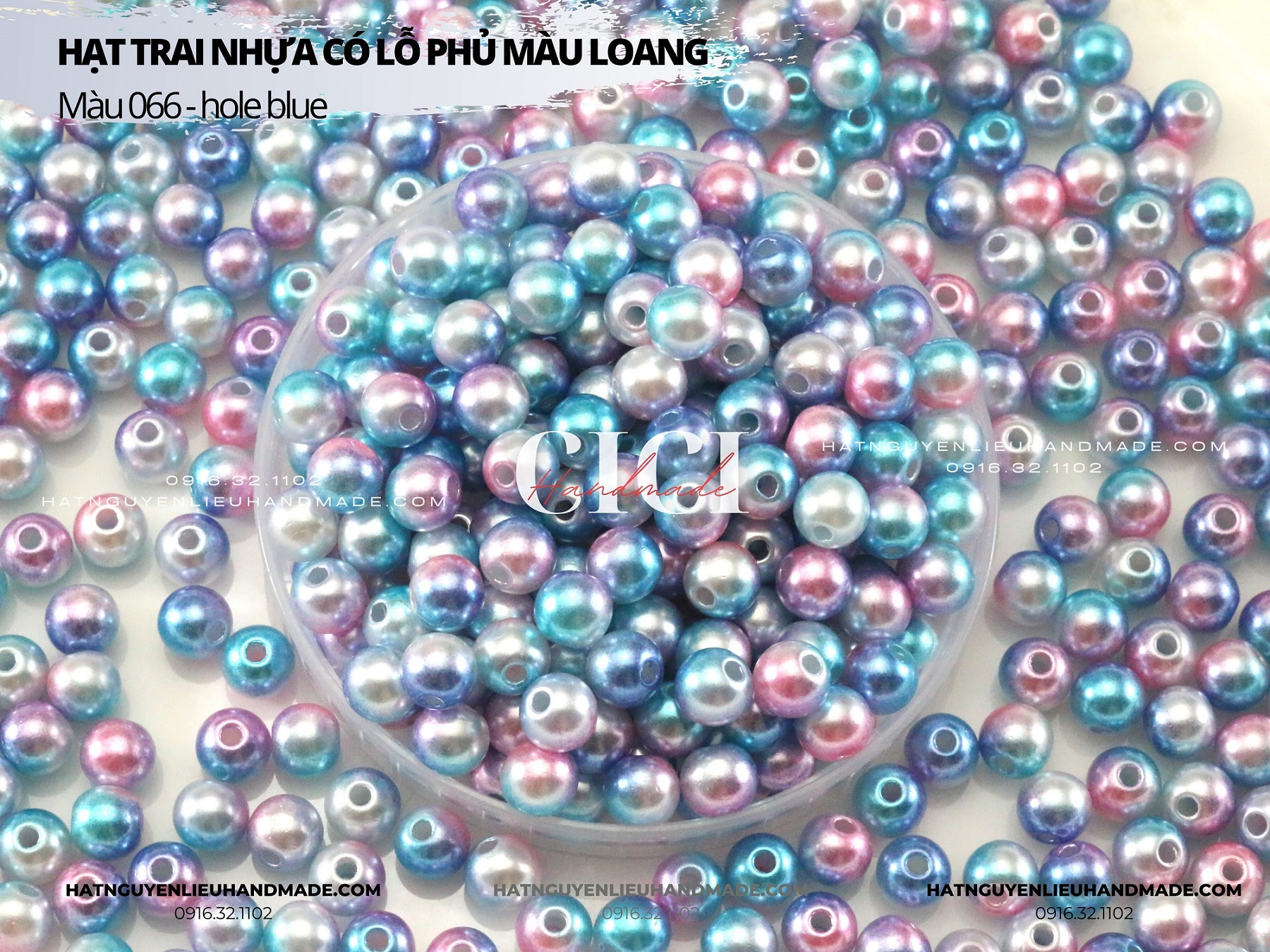 Túi 10g Hạt trai nhựa có lỗ phủ màu loang 4 6 8 mm Cici Handmade chuyên hạt đá hạt pha lê hạt cườm hạt trang sức