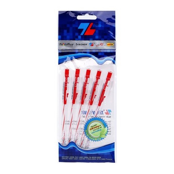 Bút bi tl-027 đỏ vỉ 5 cây