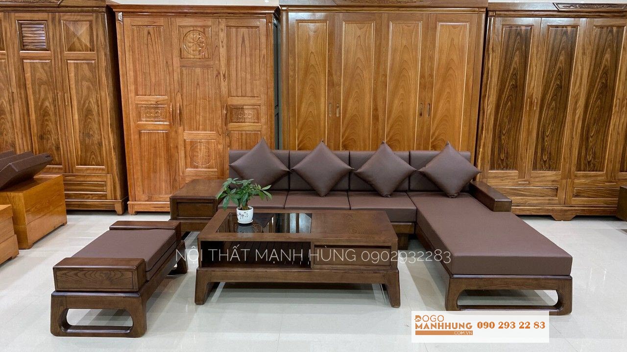 Sofa góc gỗ sồi chân quỳ 2m80 x 1m80