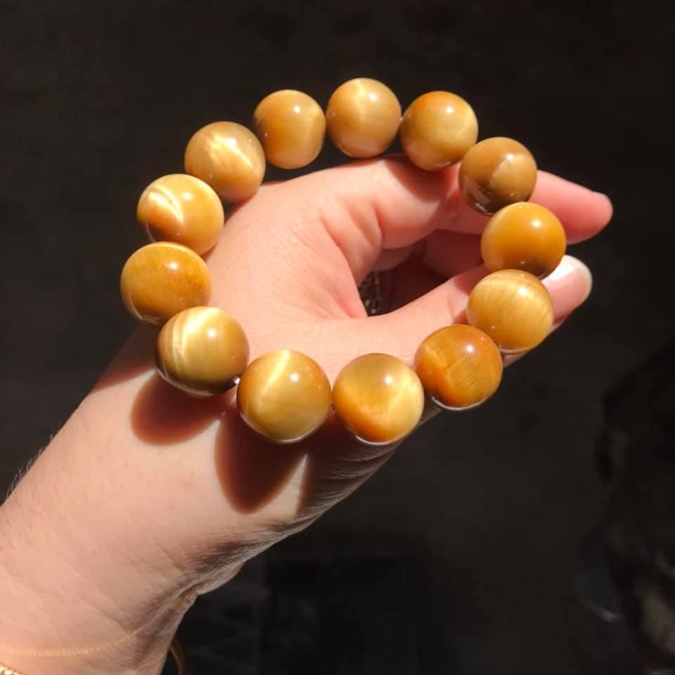 Vòng tay đá mắt hổ tâm vàng tự nhiên tùy chọn size
