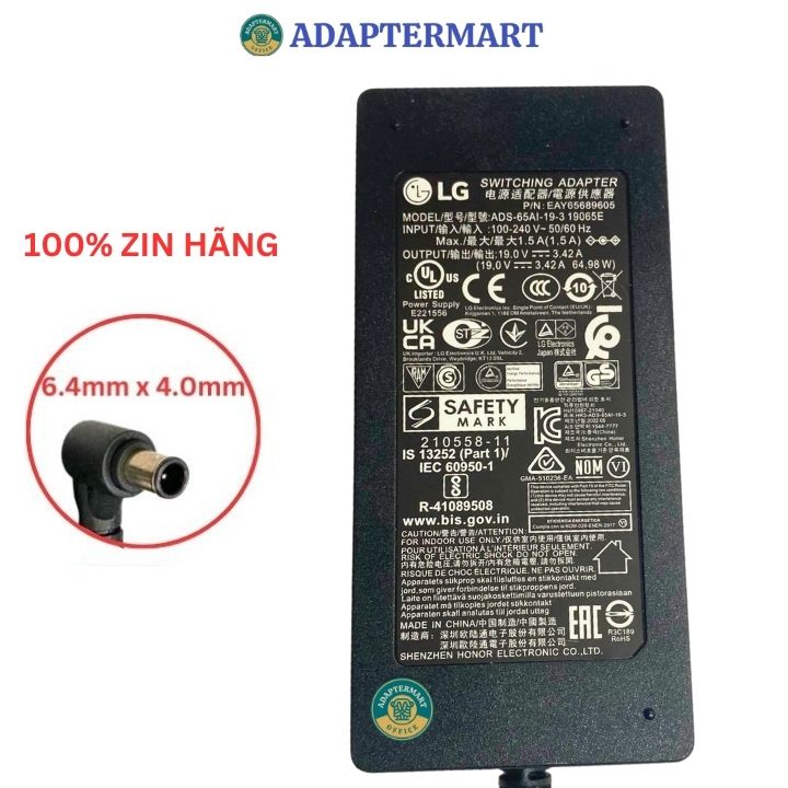 Adapter nguồn màn hình lg 19v 3.42a 65w - hàng zin chính hãng