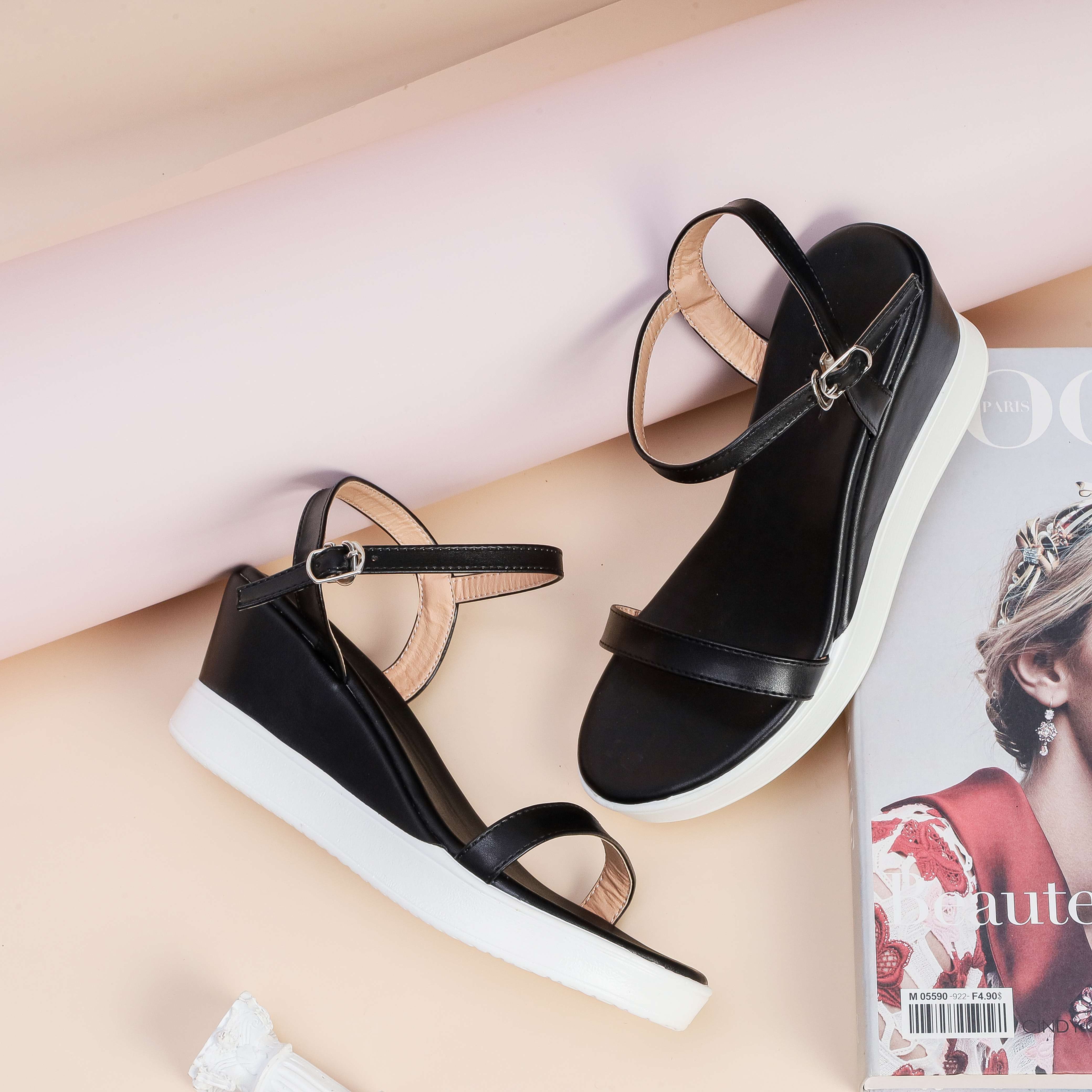Giày Sandal Đế Xuồng 6cm Quai Ngang Pixie H097