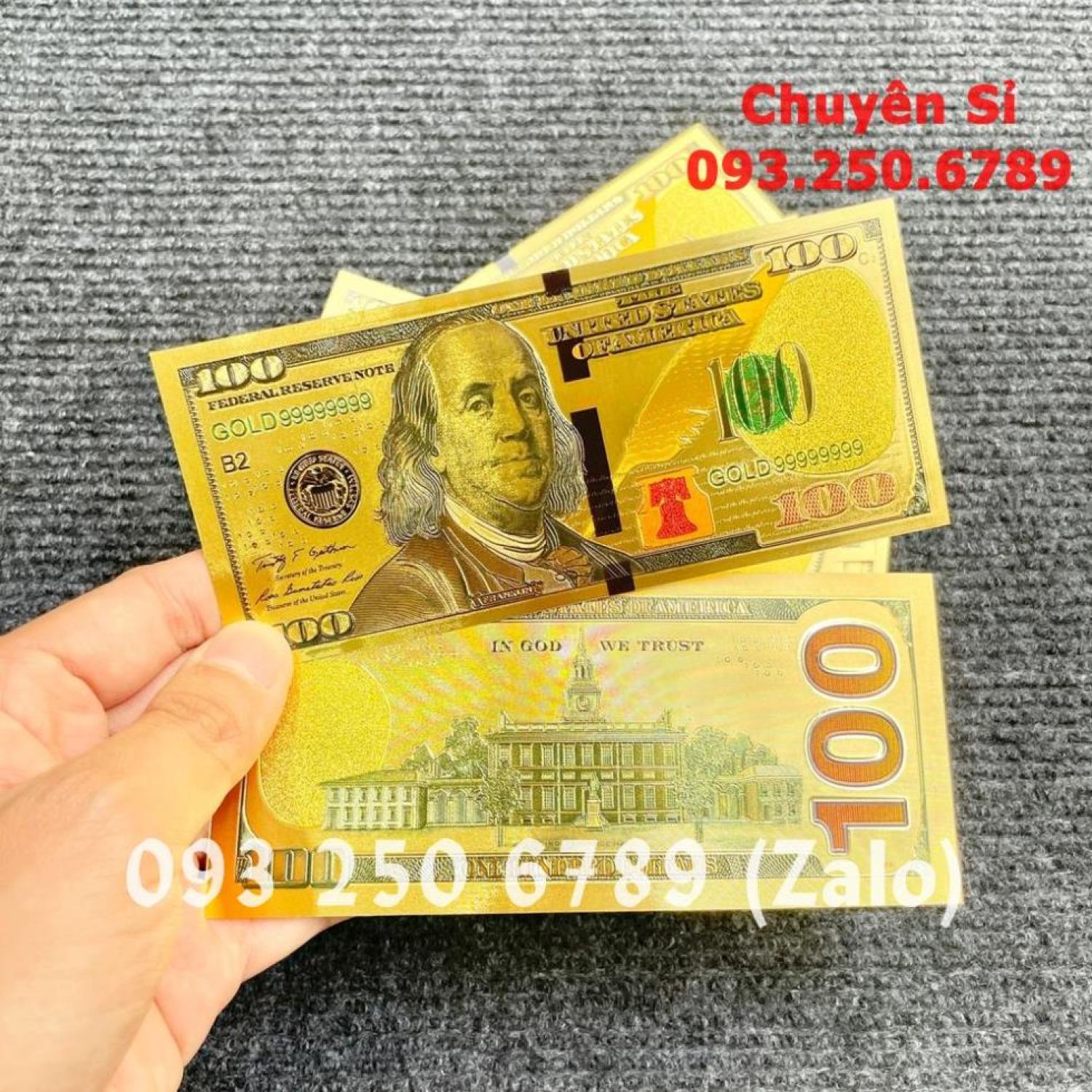 Tơ` kỉ niệm 100đô plastic vàng lì xì tết may mắn
