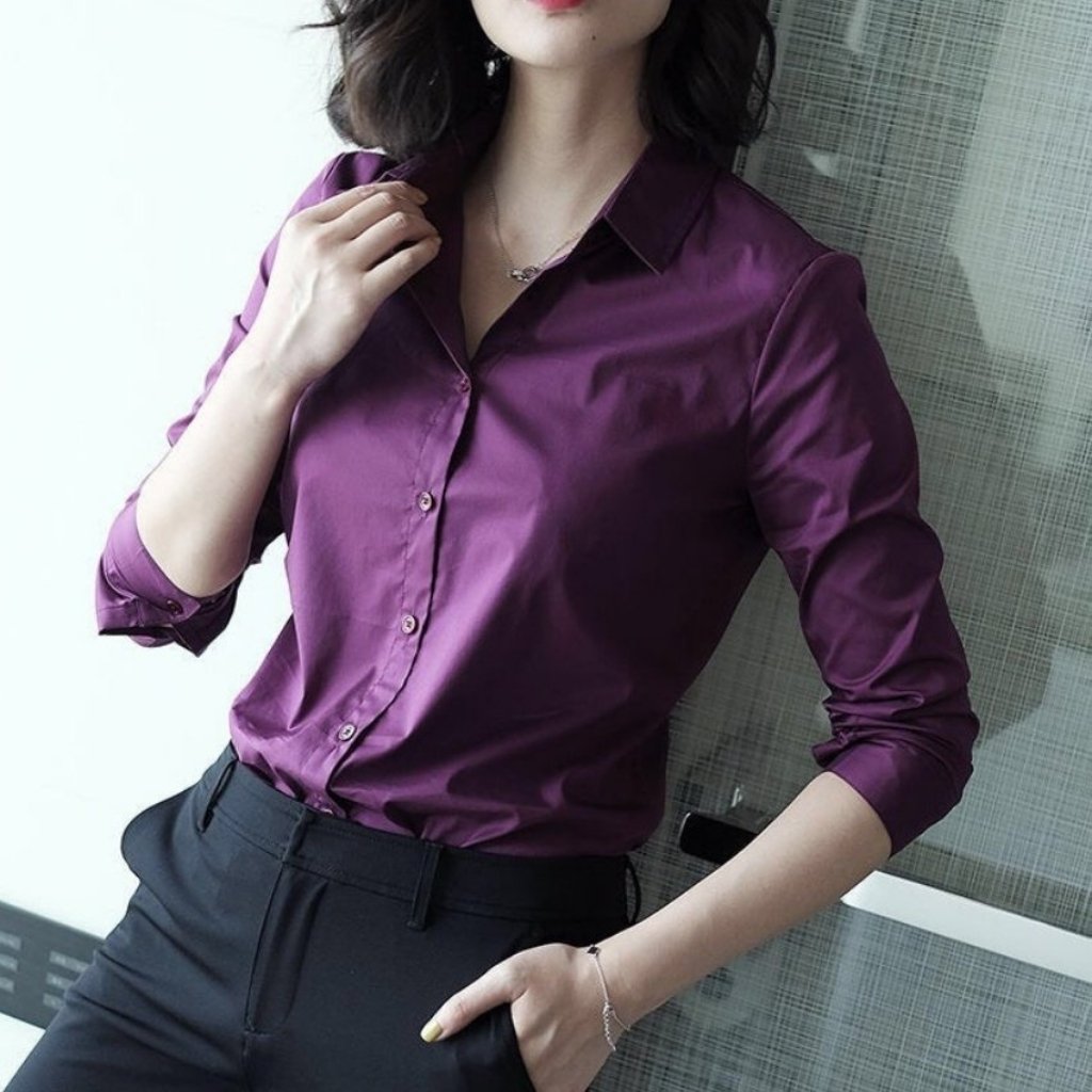 Áo sơ mi nữ trơn dài tay công sở EMEY LUXURY