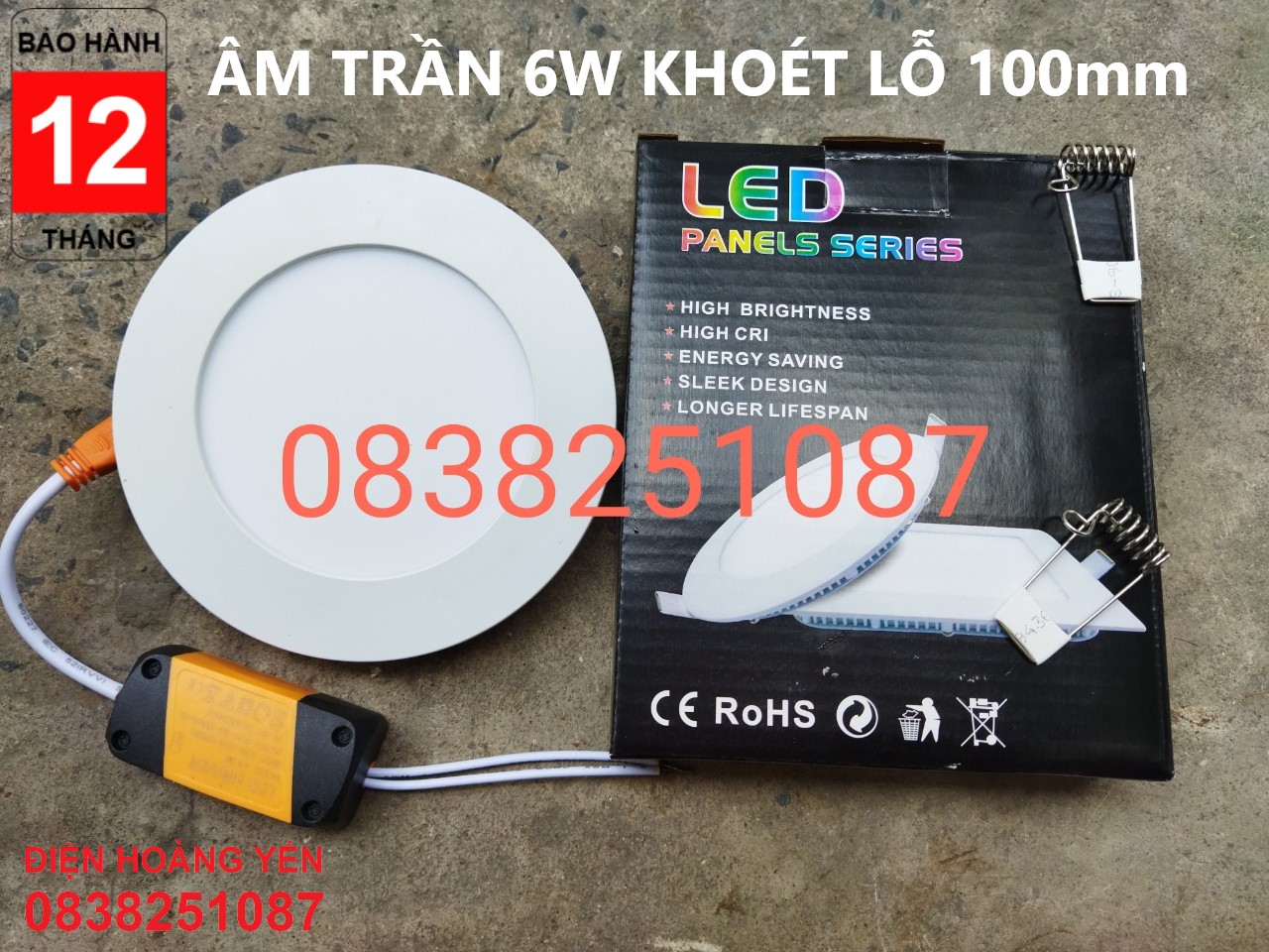 [HCM]Đèn led panel âm trần tròn 6W/9W/12W/ bao gồm tăng phô cao cấp