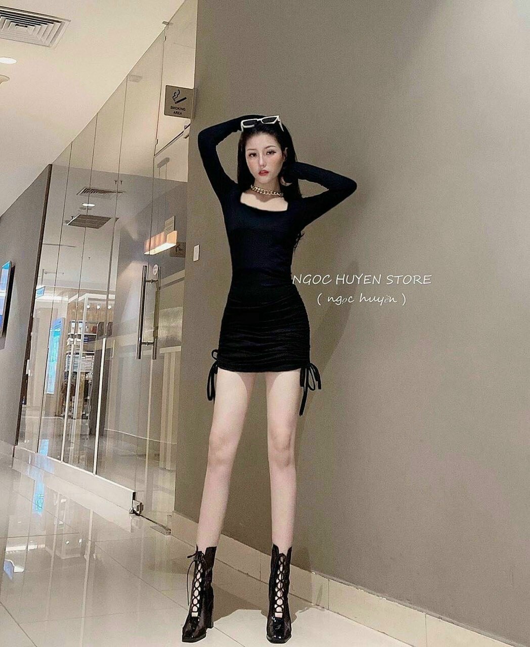 Đầm body tay dài rút sườn-MTB#damnu