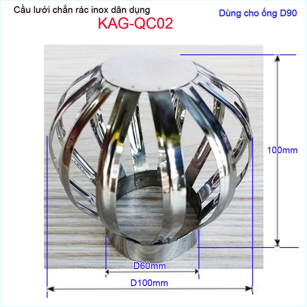 [HCM]Cầu chắn rác thoát nước mưa  D90 KAG-QC02 (ống 9cm) Cầu chặn rác sân thượng inox 201 nan dẹt