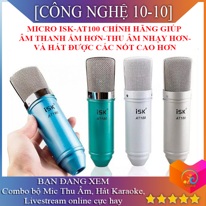 Micro Thu Âm AT100, Mic thu âm có dây, Độ Nhạy Cao Nâng Tone, Mic Thu Âm Livestream, Sound Card K300 Có Auto Tune chuyên nghiệp