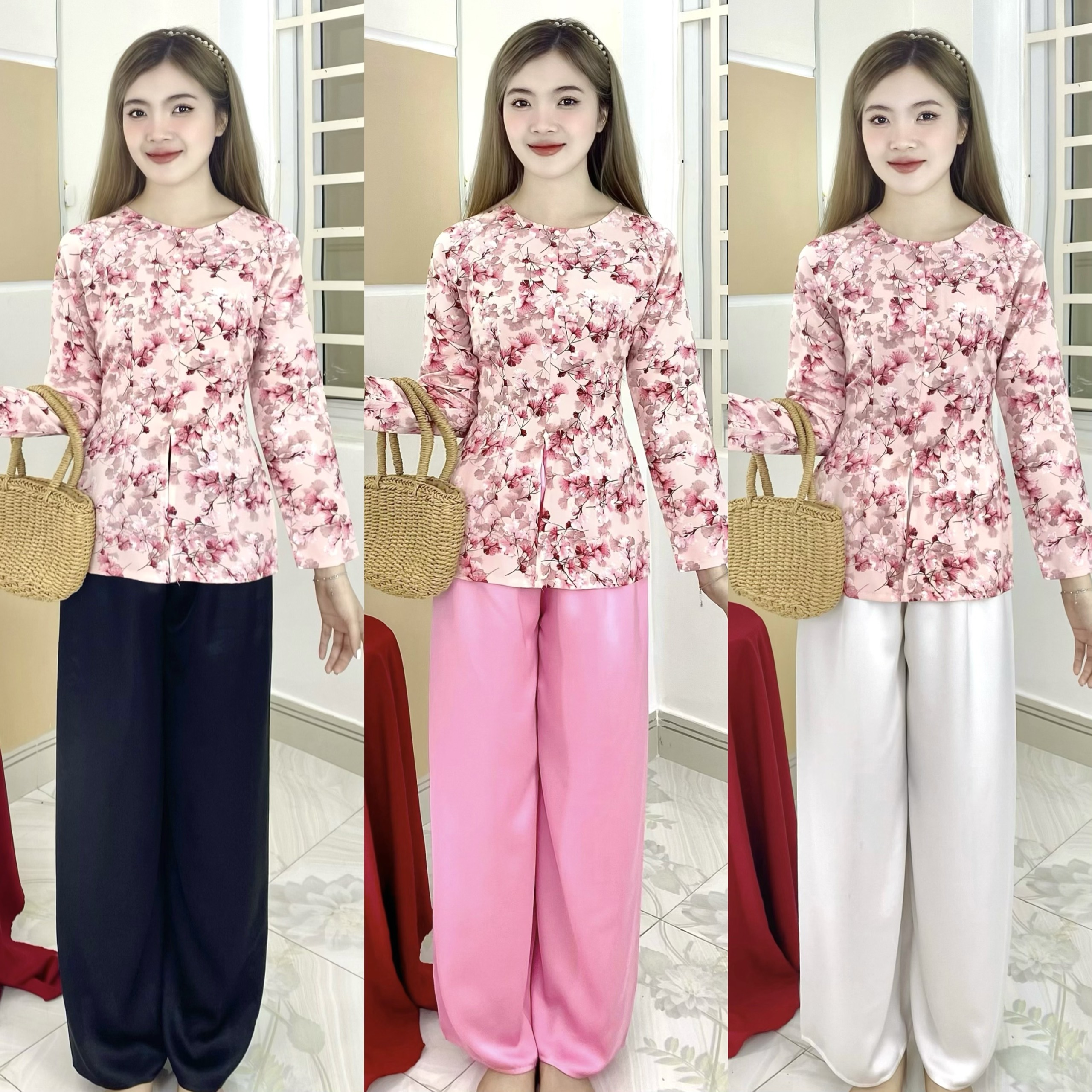 Nguyên Bộ Bà Ba Tay Dài Lụa Mango L01