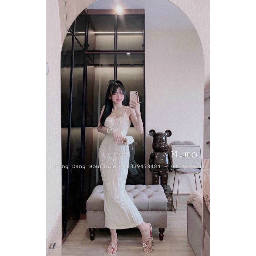 đầm body 2 dây dáng dài xốp mềm mịn thien van