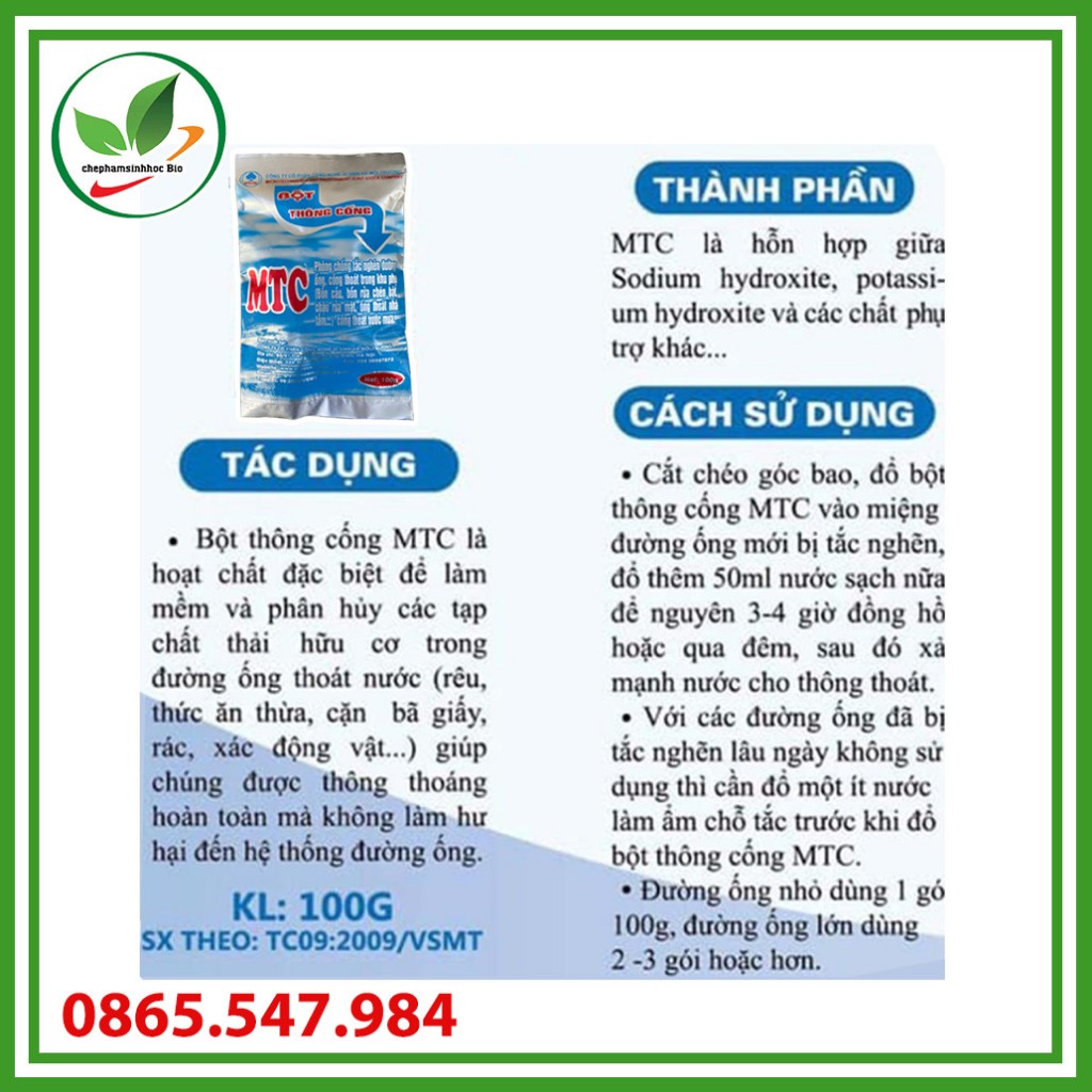 Combo 6 gói. Bột thông cống MTC. Gói 100g