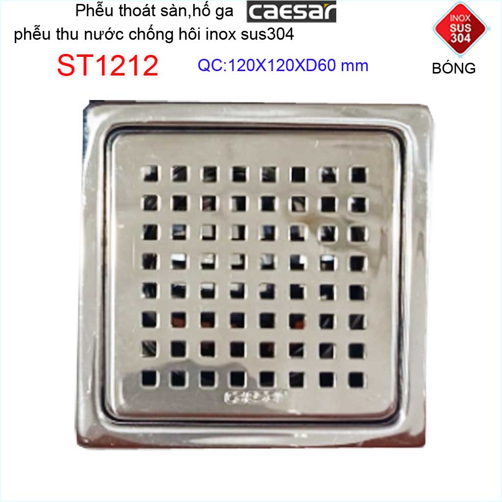 Thoát sàn Caesar ST1212 D60 phễu thoát sàn chống mùi hôi Inox 304 caro phễu thoát nước Caesar 12x12cm thoát nước nhanh chống hôi tốt
