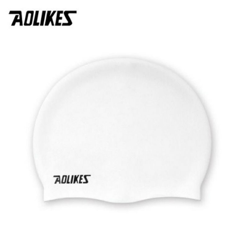 Mũ bơi, nón bơi người lớn nam nữ che tai silicon chống nước aolikes5010 al5010 - màu trắng