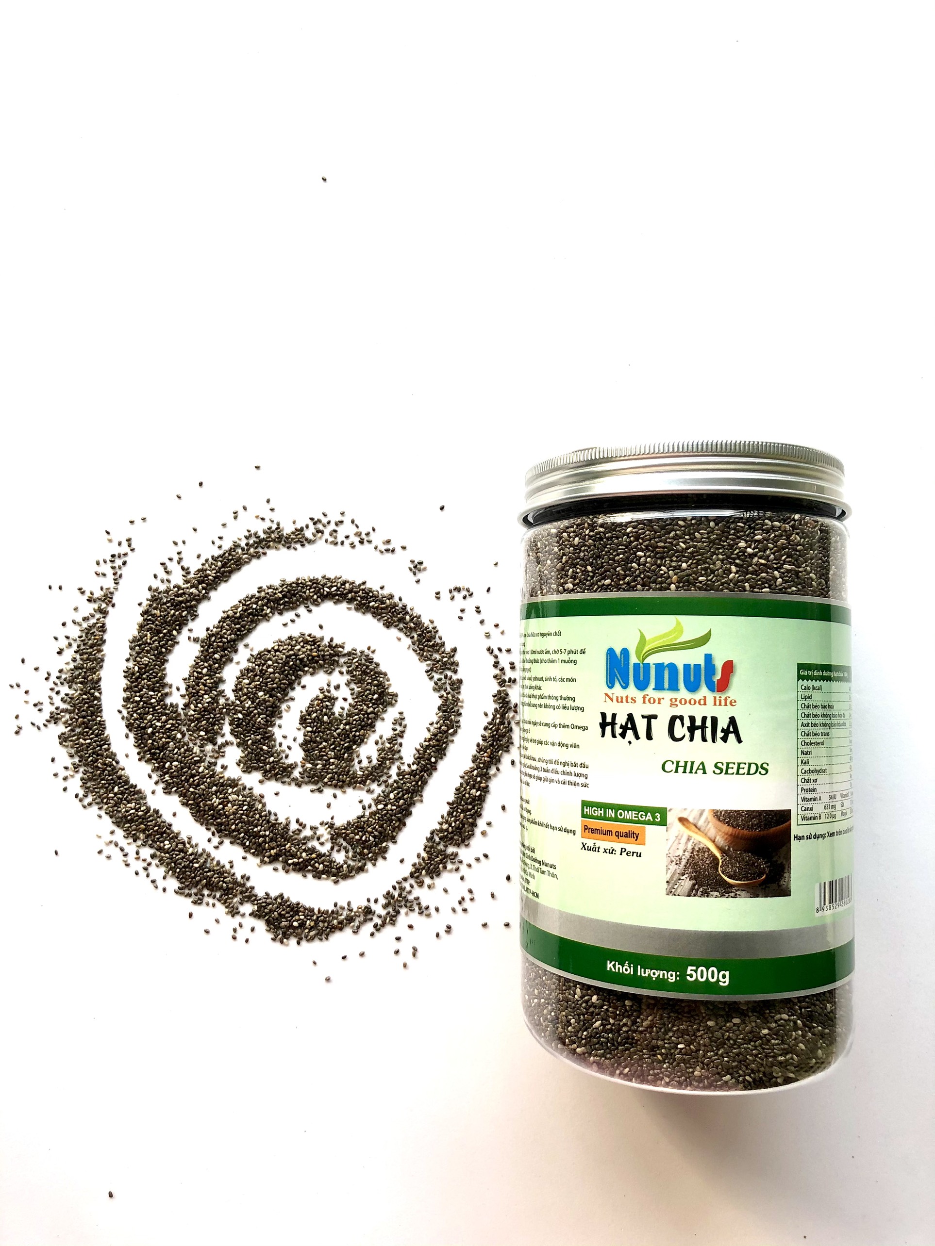 [NUNUTS] 500g Hạt chia hữu cơ, hạt mẩy , nở đều Nunuts, hạt chia Peru