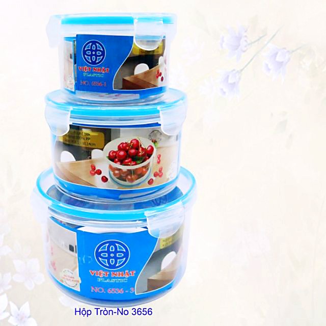 [TRỌN BỘ 3 HỘP] Bộ 3 hộp nhựa tròn đựng thực phẩm có nắp gài 4 cạnh chắc chắn Hộp đựng thực phẩm để tủ lạnh