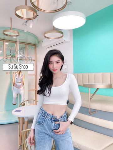 Áo croptop thun lụa tay tài cổ vuông sâu siêu chất TTSA0008