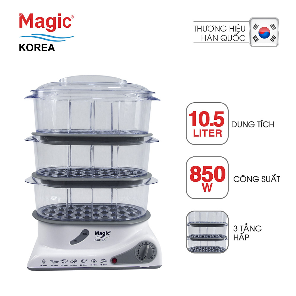 Máy Hấp Thực Phẩm Đa Năng 3 Tầng Magic Korea A61