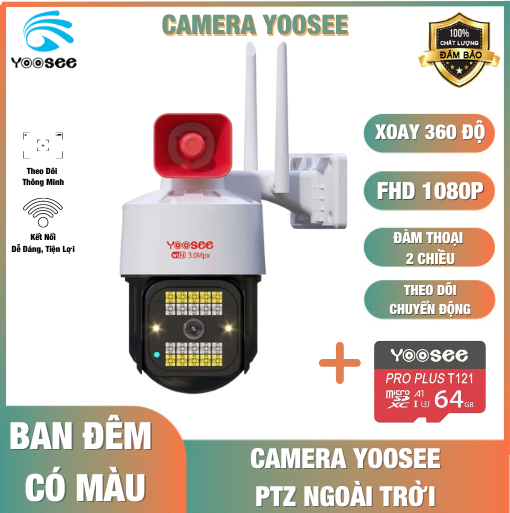 Camera Ngoài Trời YooSee PTZ 20led LOẠI LỚN Xoay 360° Siêu Nét 5.0MPX Full HD - Đàm Thoại 2 chiều LOA Siêu To- Ban Đêm Có Màu