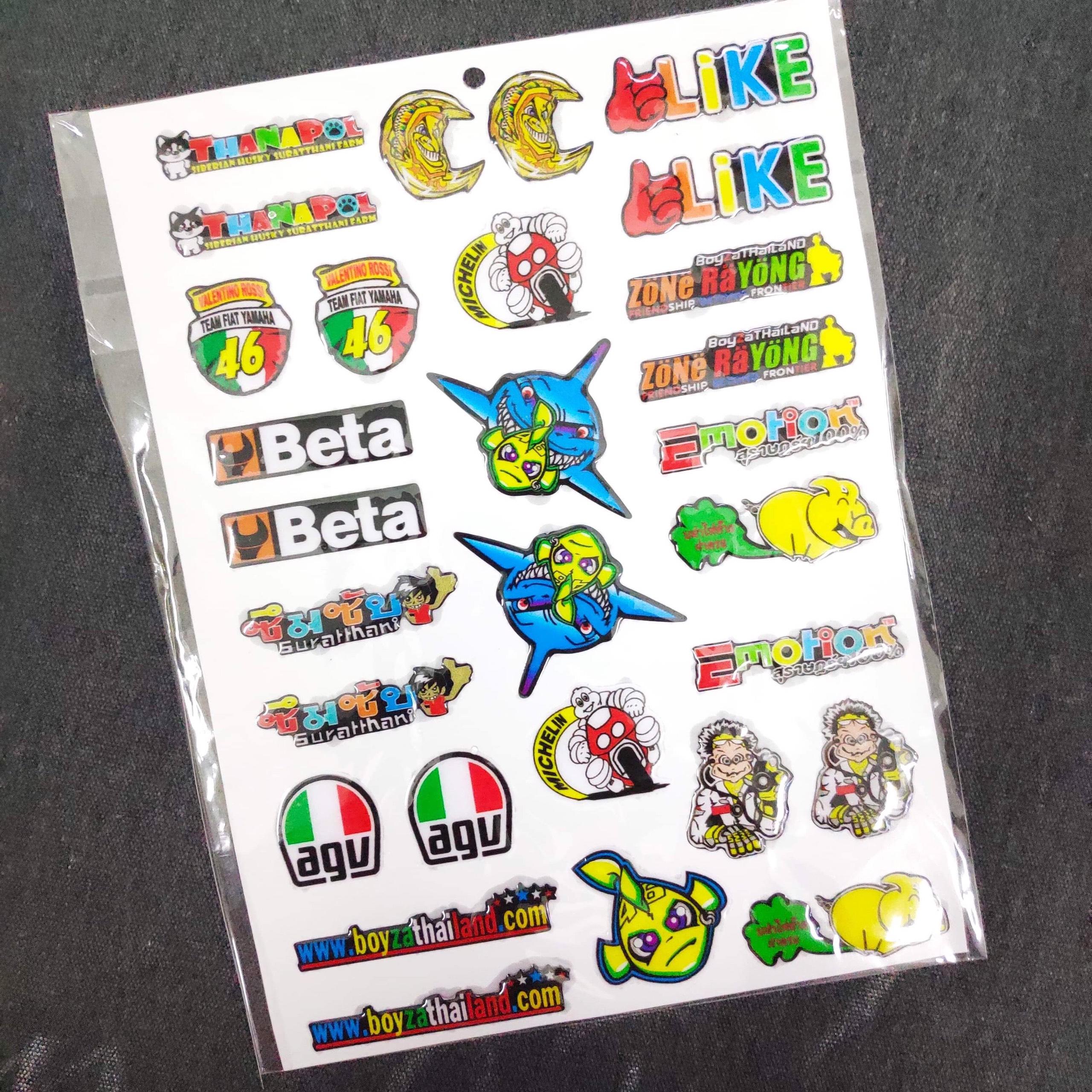Bộ tem logo dán xe máy, tem hoạt hình phũ nhựa nhiều kiểu cá tính (mẫu cá mập)