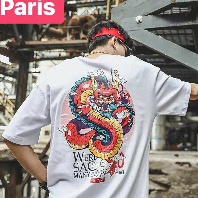ÁO THUN NAM NỮ UNISEX CON RỒNG CHÂU Á FORM RỘNG TAY LỠ HOT TREND MẠNH MẼ SÀNH ĐIỆU VẢI DÀY MIN - PARIS FASHION