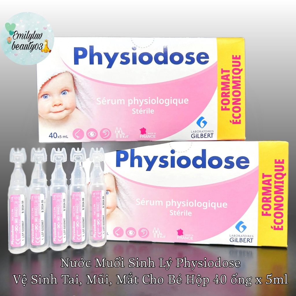 Nước muối sinh lý Physiodose Pháp 40 ống 5ml [MẪU MỚI]