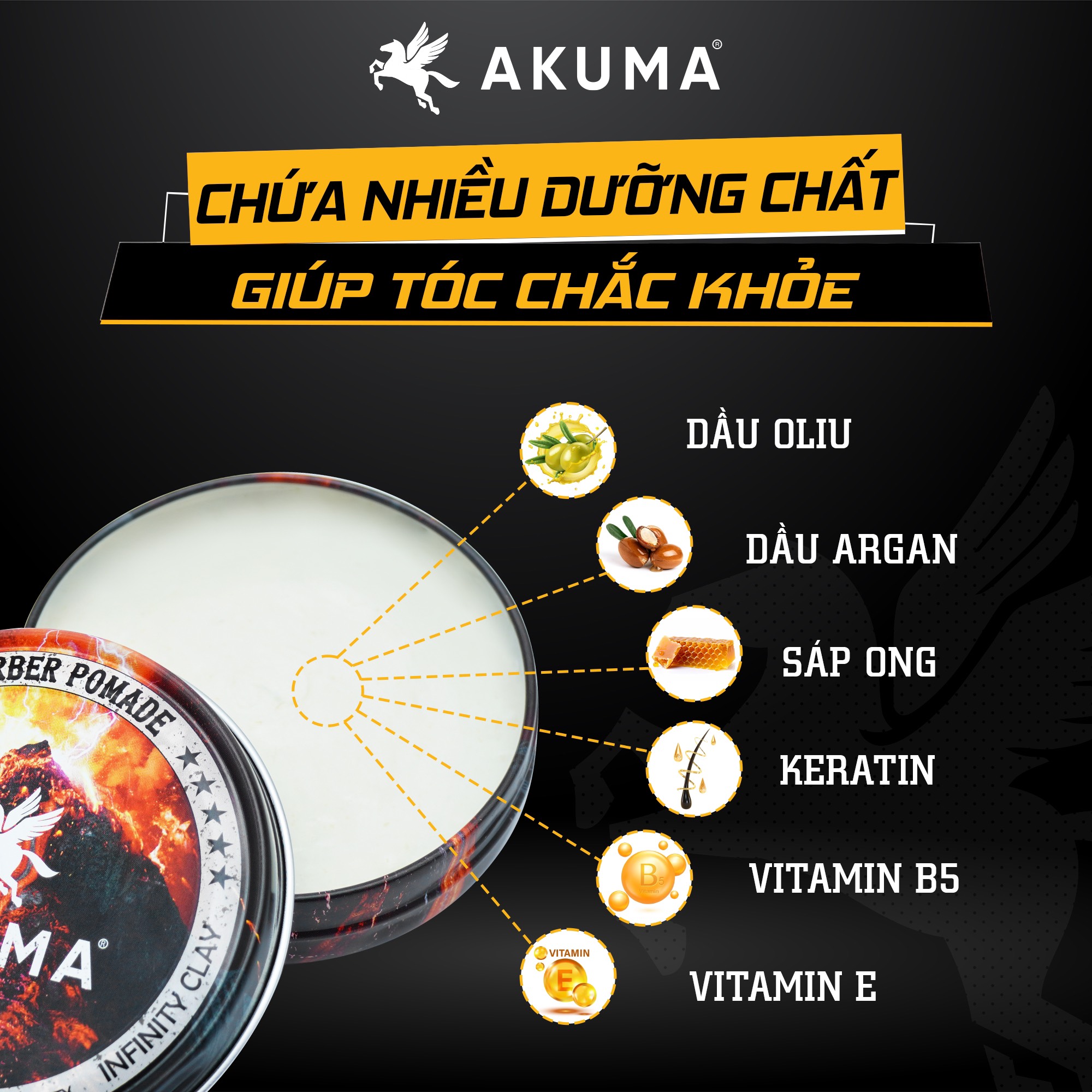 Sáp Vuốt Tóc Nam AKUMA INFINITY CLAY - Tặng Lược