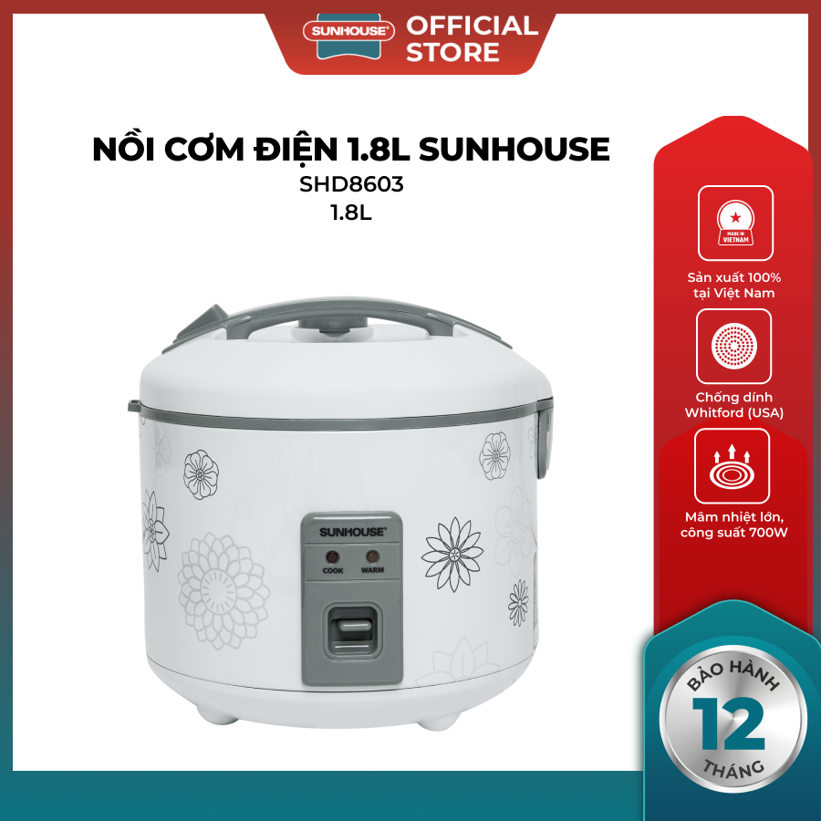 Nồi Cơm Điện 1,8L Chính Hãng Sunhouse SHD8603;…