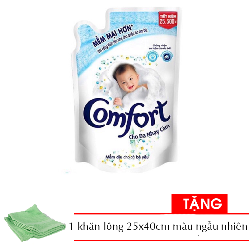 Nước xả vải Comfort cho bé cho da nhạy cảm Túi 1.8 lít Trắng Tặng 1 khăn tắm 25x40cm màu ngẫu nhiên