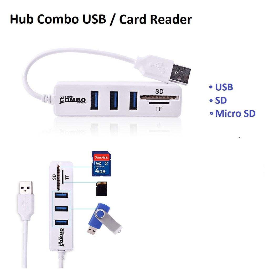 Usb hub combo 3 cổng tốc độ cao usb 2.0 bộ chia 2 trong 1 đầu đọc thẻ sd/tf