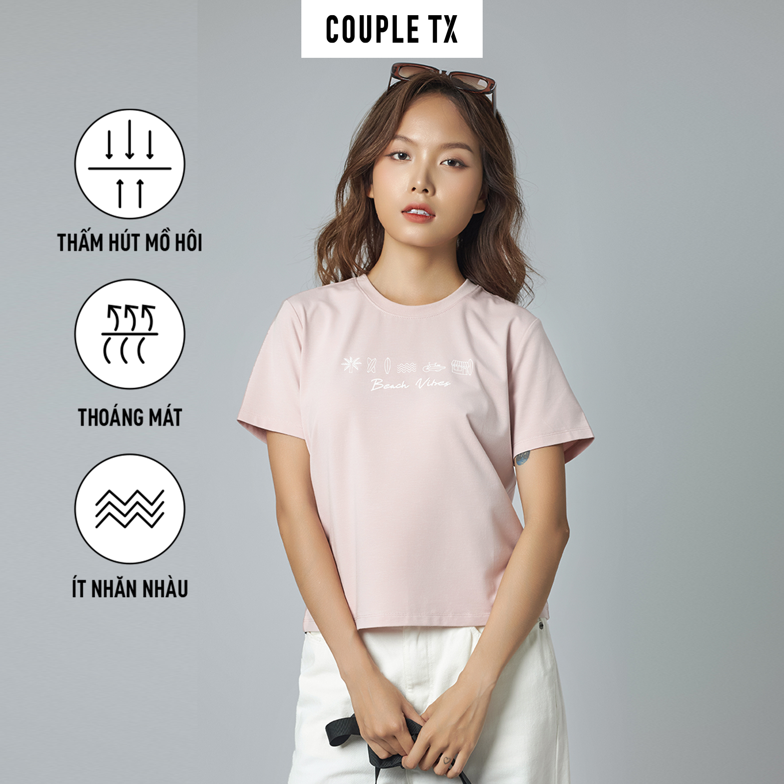 [15.1 - 17.1 Voucher lên đến 200K] Áo Thun Nữ COUPLE TX - Áo Thun Cotton, Tay Ngắn, Cổ Tròn Hình In Icon WTS 2369