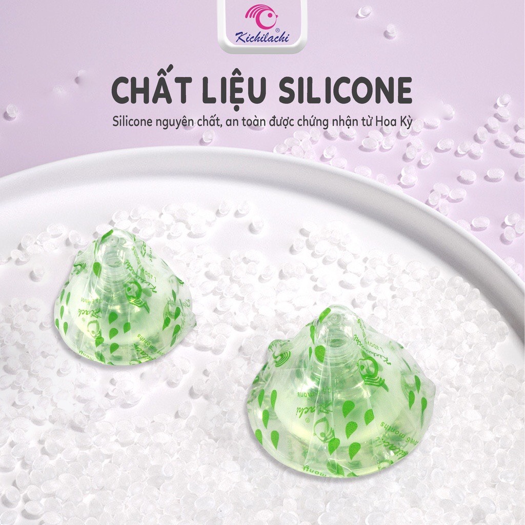 Núm vú silicon siêu mềm cổ rộng Kichilachi Size S, M, L, Y