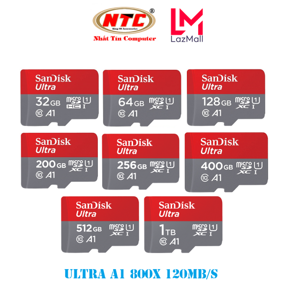 Thẻ nhớ MicroSDXC SanDisk Ultra A1 32GB / 64GB / 128GB / 200GB / 256GB / 400GB / 512GB / 1TB 800x U1 120MB/s - Không Adapter (Xám) - New Model - Nhat Tin Authorised Store