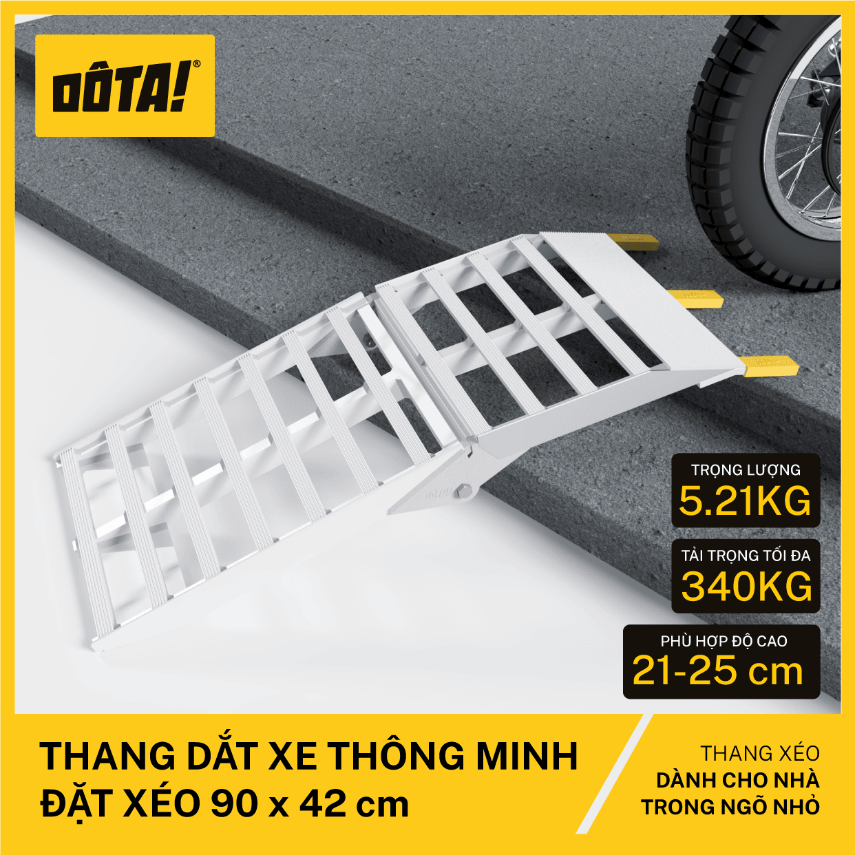 Thang Dắt Xe Thông Minh Đặt Xéo (cho thềm cao từ 21 đến 55 cm)