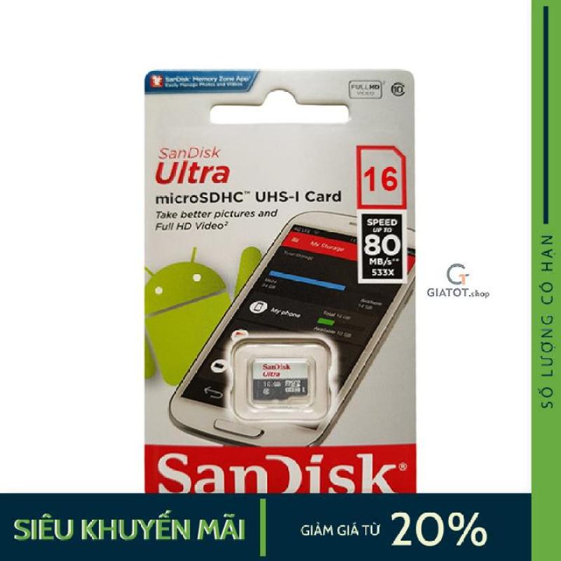 Thẻ Nhớ SanDisk  Ultra microSDHC UHS-I 16GB - Thẻ Nhớ Phiên Bản Cao CấpTốc Độ 98MB/s - Thẻ Nhớ Đạt Hiệu Suất Video Full HD Cực Cao.