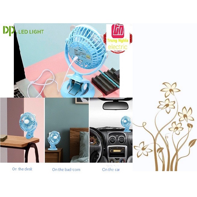 Quạt sạc tích điện DP-7608 đế kẹp hoặc để bàn