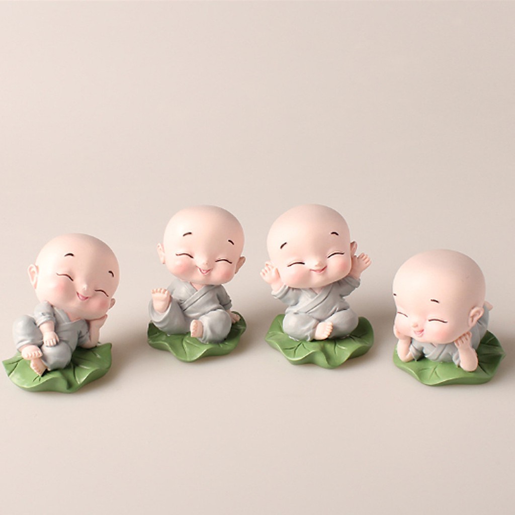 Tượng chú tiểu ngồi đài sen trang trí taplo ô tô,bàn làm việc may mắn bình an