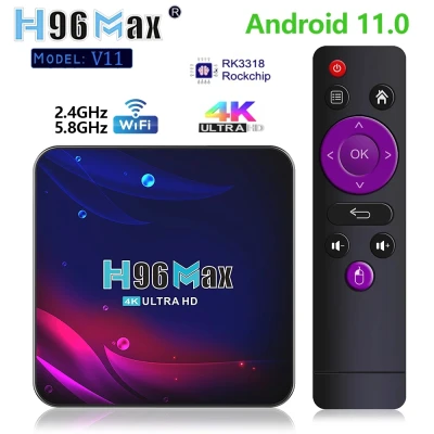 AQAZ NEW H96 Max V11 Smart Tv Box Android 11.0 RK3318 Quad-Core 4K 4GB 32GB 64GB support 2.4G and 5.8G Wifi Bluetooth smart Media Player Set Top Box