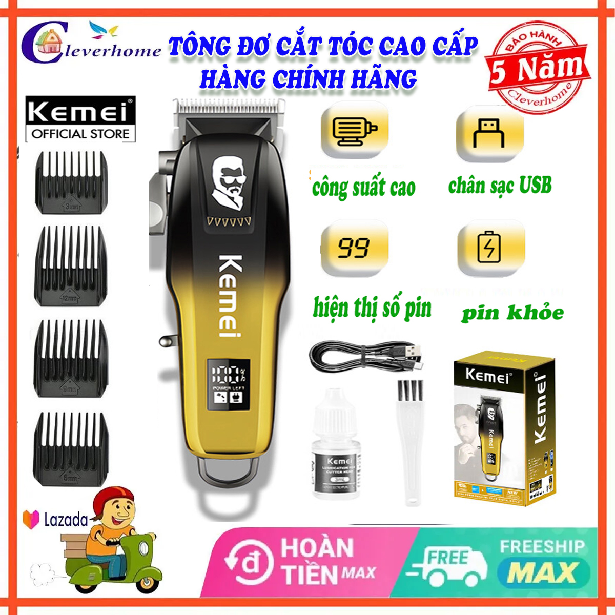 Tông đơ cắt tóc chuyên nghiệp Kemei Km 709A tăng đơ cắt tóc gia đình cắt tóc trẻ em người lớn máy khỏe siêu bền tông đơ điện tông đơ cắt tóc loại tốt bộ cắt tóc nam tong do màn LCD chống rung chống