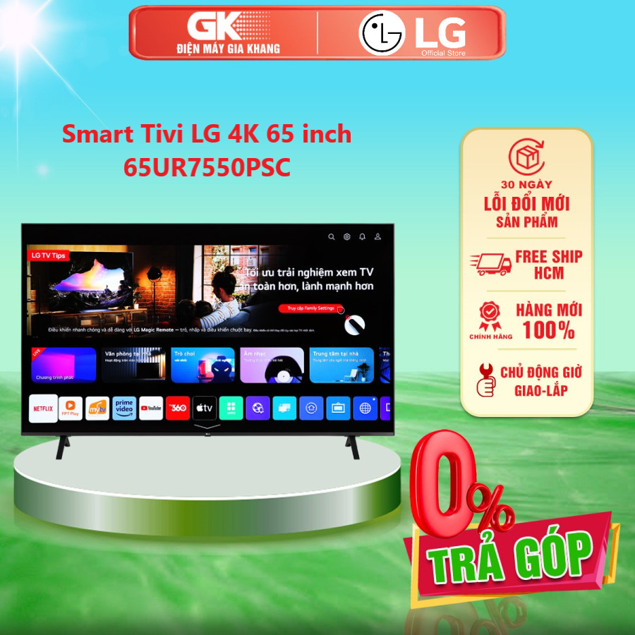 Smart tivi lg 4k 65 inch 65ur7550psc - multi view chia nhỏ màn hình tivi magic remote tích hợp micro tìm kiếm giọng nói - giao toàn quốc - freeship hcm