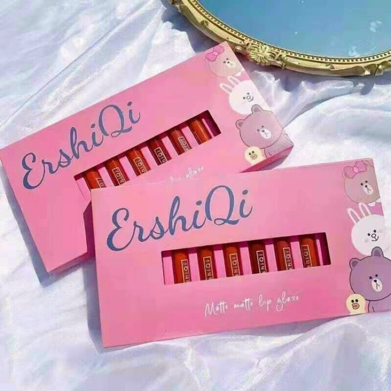 🎀 Set 10 Son Kem Lì ERSHIQI Pinky Gấu/Son bơ 🎀🎀